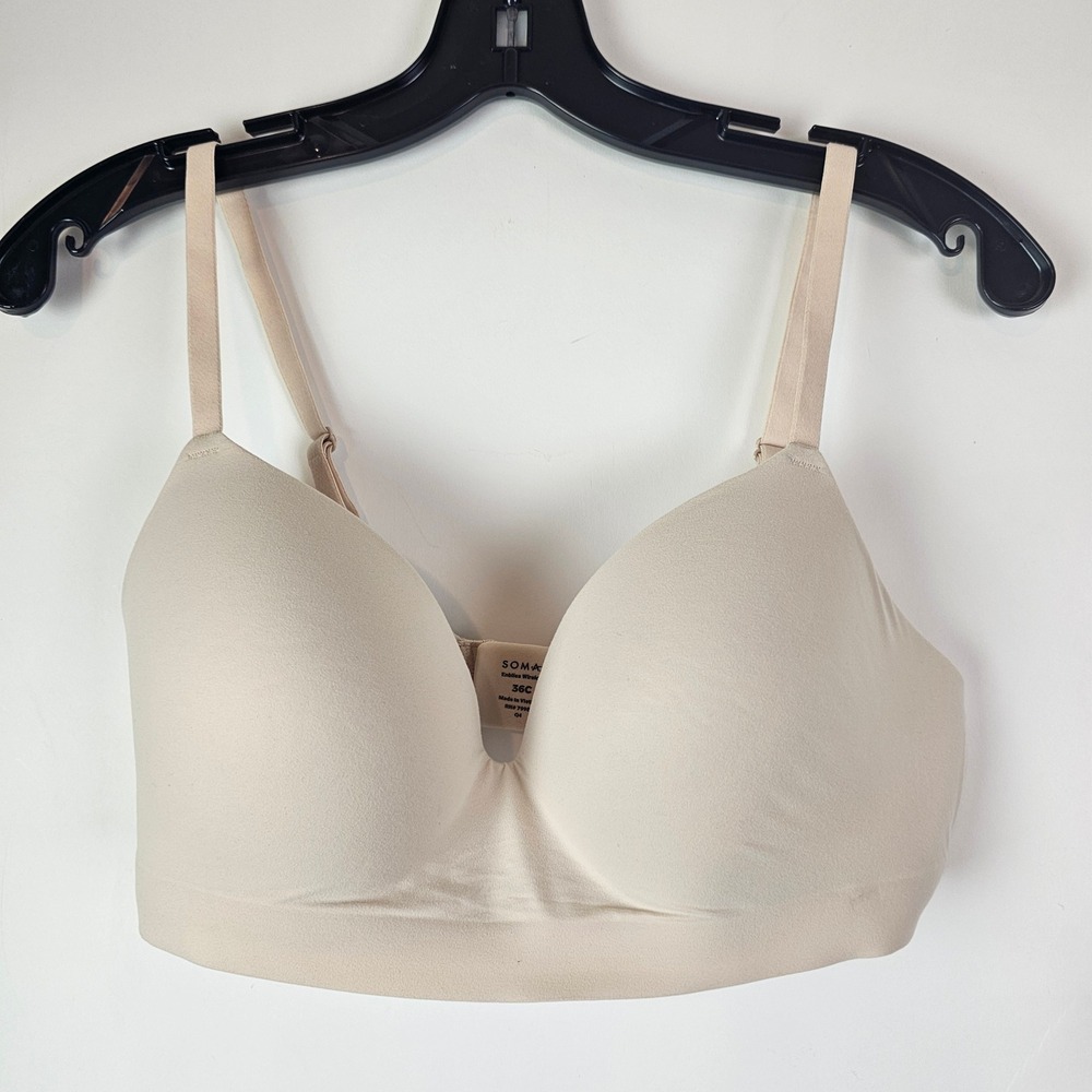 Soma Enbliss Wireless Bra 36C Beige Nude Padded Seamless Plunge 570148962